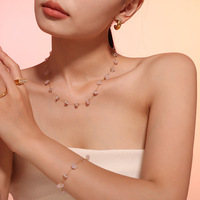 Ensemble collier et bracelet en pierres naturelles bohèmes pour femmes, bijoux faits à la main en acier inoxydable, luxe léger, vente en gros