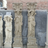 Matériaux de construction, colonne en pierre naturelle de taille personnalisée, colonne grecque romaine avec statues de femmes, colonne à fleurs romaine
