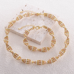 Kinnear – Nouvelle collection de bijoux en or véritable 22 carats, <span class=keywords><strong>ensemble</strong></span> original de Dubaï, haute qualité, style africain et italien, tricolore, 4 pièces, collier ras <span class=keywords><strong>du</strong></span> cou pour femme - Product Image 2