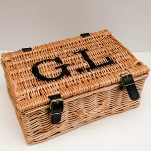 Empty Wicker Picnic Hamper baskets Willow Rattan trunk storage box wicker trunk gift hamper with lid