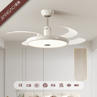 Ventilateur de plafond lumineux JianGao, design minimaliste et luxueux, 3 couleurs changeantes, LED dimmable, ventilateur rétractable, lustre, éclairage intérieur pour la maison