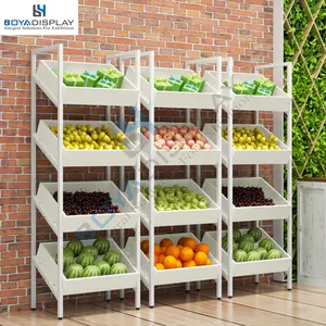 Display Racks Supermarket Metallic Wooden Fruit And Vegetable Display Shelf Fruit And Vegetable Display Stand