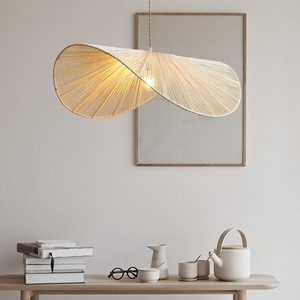 Japanese Wabi Sabi Style Oval Pendant <b>Light</b> Hand Woven Hemp Rope LED Chandelier For Bedroom Living Room <b>Dining</b> Room - Product Image 3