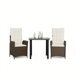 Conjunto de Comedor de Jardín de Ratán Marrón para 2 Personas, Muebles de Exterior Resistentes a la Intemperie, Diseño Contemporáneo - Product Image 1