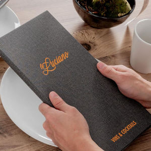 Cubierta de Menú Personalizada de Tela de Alta Calidad con Banda Elástica, Cubiertas de Menú de Lino, Porta Menús para Restaurante - Product Image 1