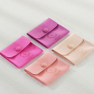 Custom Suede Earrings Insert Card Microfiber Packaging Bag Jewelry Holder Flap Microfiber Wedding <b>Gift</b> Pouches with Button - Product Image 3