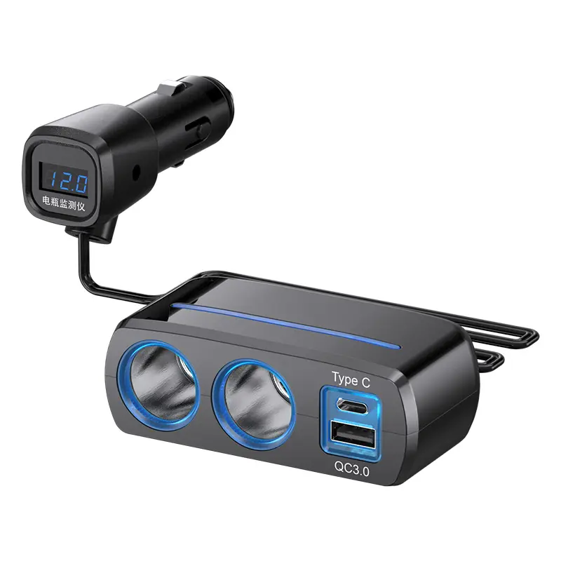 Voltímetro 12V 2 Port PD 20W tipo C 15W QC3.0 USB Carregador Rápido Carga Rápida Isqueiro do carro Soquete do isqueiro do carro