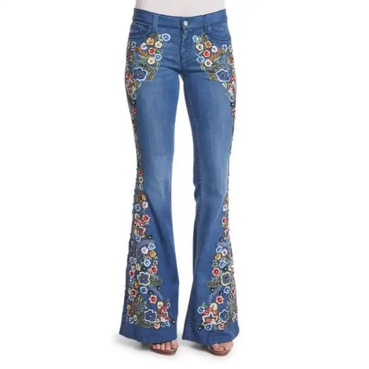 Groothandel Dames Wijd Uitlopende Jeans Dames Wijde Pijpen Denim Broek Vrouwen Hoge Taille Bell Bottoms Jeans