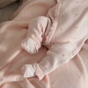 Low MOQ Custom Long Legs Wrap Style Lace Hem Romper <strong>Newborn</strong> Spring Sweaters <strong>Outfit</strong> Baby Girl Precious Soft Cotton Bodysuit - Product Image 6