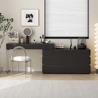 Table de maquillage minimaliste italienne en bois avec miroir, tiroirs intégrés et éclairage d'ambiance - Rangement de chevet pour chambre à coucher