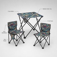 Ensemble de table et chaises pliantes carrées portables avec 2 porte-gobelets, cadre pliable en X, dessus en tissu noir, camping en plein air, OEM