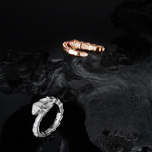 Anillo ajustable de plata de ley S925 con moissanita, diseño de serpiente, chapado en tres colores, joyería fina, regalo para mujer, uso diario, fiestas, citas - Product Image 5