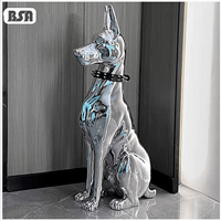 Sculpture de chien Doberman en acier inoxydable 304 poli miroir, taille réelle, personnalisée par BSA, pour la décoration de la maison ou du hall.