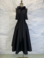 Robe de soirée longue OUDINA de haute qualité, élégante, en satin, avec nœud, sans manches, coupe trapèze, grande taille