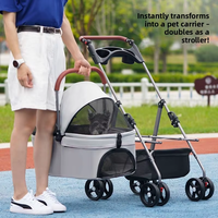 Poussette pliable réglable à 4 roues pour animaux de compagnie avec plateau, transporteur respirant pour petits chiens et chats