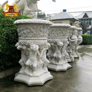 Muebles de piedra de jardín, macetas de mármol <span class=keywords><strong>Beige</strong></span> Natural, macetas grandes de urna de piedra a la venta - Product Image 4