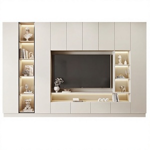 <span class=keywords><strong>Meuble</strong></span> TV mural intégré avec étagères ouvertes et tiroirs, mobilier <span class=keywords><strong>de</strong></span> rangement moderne et minimaliste pour salon - Product Image 2
