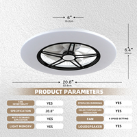 Ventilateur de plafond discret avec lumière, ventilateur de plafond sans pales à montage encastré avec haut-parleur Bluetooth, 6 vitesses, lumières LED à intensité variable, noir