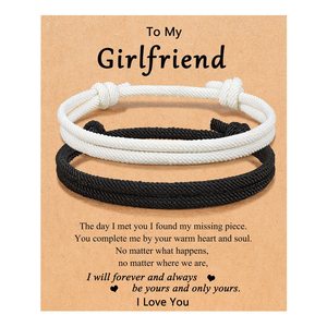 Ensemble de bracelets tissés noir et blanc réglables tendance pour couple, bracelet d'amitié pour anniversaire, bracelet porte-bonheur pour petite amie avec carte cadeau, bracelet Milan - Product Image 6