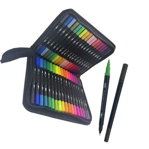 36 colors laser fiber dual tip art calligraphy drawing graphic watercolor fineliner brush marker pen set with fabric pen case