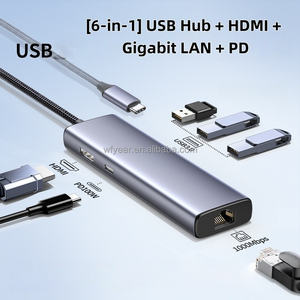 Adaptateur multiport <span class=keywords><strong>USB</strong></span>-<span class=keywords><strong>C</strong></span> multifonction 6-en-1 pour 2.0 4K 30Hz 6 <span class=keywords><strong>USB</strong></span> 3.0 3.5MM AUX en alliage d'aluminium, station d'accueil 6 ports en stock - Product Image 1