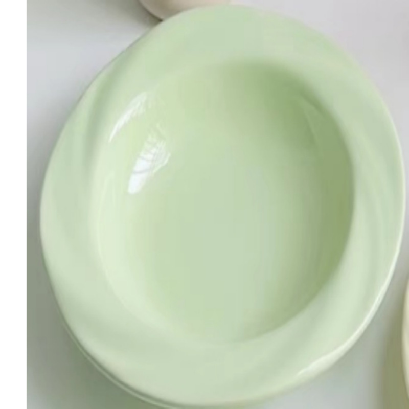 8-inch flowered deep plate-cream green