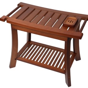 Tabouret de salle de bain Yuexi Quankai en teck 60x30x45cm, banc de douche rectangulaire antidérapant à double rangement - Product Image 3