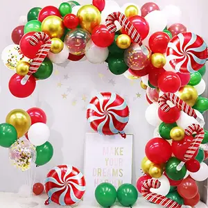 102 Stuks Kerstfeest Decoratie Rood Groen Goud Confetti Ballonnen Candy Mylar Kerstballonnen Garland Arch Vrolijk Kerstpakket