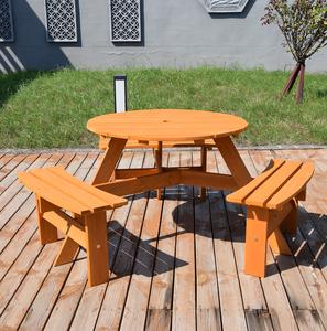 Durable Wooden round Outdoor Dining <b>Table</b> with Built-In Benches – Perfect for Family Gatherings <b>Garden</b> Parties - Product Image 1