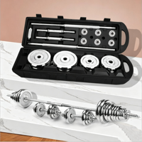 Kit d'haltères et de barres réglables 2-en-1 pour la maison, avec plaques de poids en fonte et étui de rangement pour l'entraînement de force