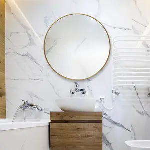 Hochwertiger moderner runder Badspiegel Oberfläche aus HD-Aluminium für Haus Hotel Schlafzimmer einfache Wandinstallation mit Bohrungen