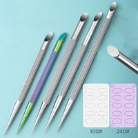 Pousse-cuticules en acier inoxydable Stylo à ongles en métal pour enlever les peaux mortes Bâton orange avec lime de remplacement jetable Papier de verre