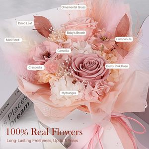 Bouquet di Fiori Eterni Conservati in Glicerina, Fiori Secchi in Scatola Quadrata, Lunga Durata, per Festa della Mamma, Capodanno - Product Image 6