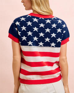 <span class=keywords><strong>Pull</strong></span> tricoté à rayures et étoiles drapeau américain pour femme, grande taille, manches courtes, col rond, <span class=keywords><strong>pull</strong></span> patriotique, haut décontracté d'été - Product Image 3
