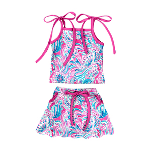 Conjunto de Falda y Blusa sin Mangas para Niña, Modelo GSD3726, con Estampado de Lazos Rosas, Estilo Activo, Venta al Por Mayor - Product Image 3