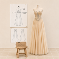 Robe de soirée longue personnalisée OEM/ODM, col en V, champagne, sans bretelles, en tulle orné de strass, pour anniversaire, toast ou mariage