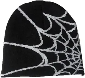 Women Beanie Winter Warm Beanies Men Casual Skull Outdoor Y2K Gothic Spider Pattern Wool Acrylic Knitted Hat