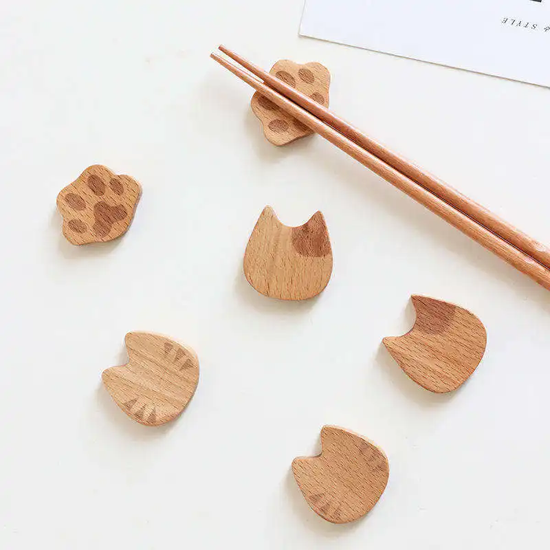 Cat Shape Chopstick Rest Wood Chopsticks Holder Spoon Fork Knife Stand Holder for Dinner Table