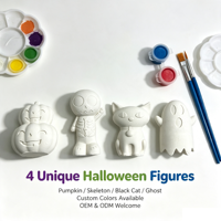 Kit de figurines en plâtre à peindre soi-même aux couleurs vives pour Halloween, 4 styles : fantôme, chat, citrouille, squelette – Ensemble d'activités artistiques éducatives DIY