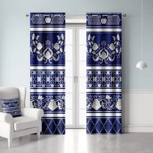 Digital Printing Floral Blackout Curtain Beautiful 3D Printed Curtains Blue and White Luxury Home Window Curtains