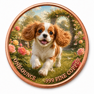 Pièce de monnaie commémorative personnalisée en cuivre pur, chien Cavalier Spaniel, imprimée UV, colorée, pièce de collection pour animaux de compagnie - Product Image 1