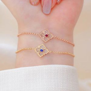 Xinfly 18K Gold <b>Bracelet</b> Italian Leaf Clover Charm Women's Party Gift Featuring Diamond <b>Ruby</b> Sapphire Pearl - Product Image 2
