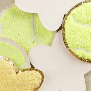 Iron on Embroidered Gold Glitter Edge Yellow Baseball Star Chenille <strong>Patches</strong> for Clothes Bag Decoration - Product Image 2