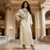 Robe de fête musulmane modeste pour femme, col montant perlé, broderie de luxe, Abaya Jalabiya, longue robe arabe, Caftan marocain