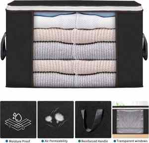 6 Pack Large 90L Gray Foldable Closet Organizers Premium Fabric Storage <b>Bags</b> Reinforced Handle for Clothing <b>Bed</b> Sheets Pillows - Product Image 3