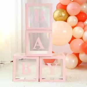 Bộ quà tặng hộp trang trí tiệc chào đón em bé màu trắng, kèm bóng bay trong suốt, hộp chữ cái dành cho bé trai, dùng trang trí tiệc chào đón em bé, đồ dùng tiệc sinh nhật - Product Image 6