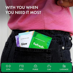 Lenços umedecidos desodorantes e antitranspirantes biodegradáveis para axilas com logotipo personalizado, embrulhados individualmente - Product Image 5