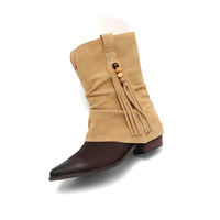 Bottines à lacets en cuir véritable pour femmes, respirantes, confortables, bicolores, à franges bohèmes, automne-hiver