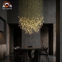 Lustre LED en forme de goutte d'eau vert long pour restaurant et mur végétal, lustre artistique moderne personnalisé