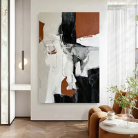 Peinture à l'huile abstraite moderne en impasto, noir rouille marron, toile texturée 3D peinte à la main, art mural